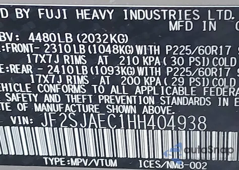 2017 Subaru Forester 2.5I Premium z USA, uszkodzony, nr VIN JF2SJAEC1HH404938